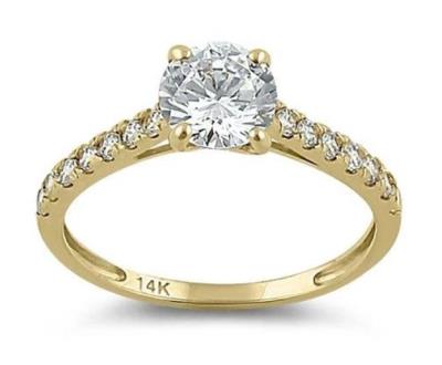 Gold Solitaire Round Ring - Solid 14K Gold