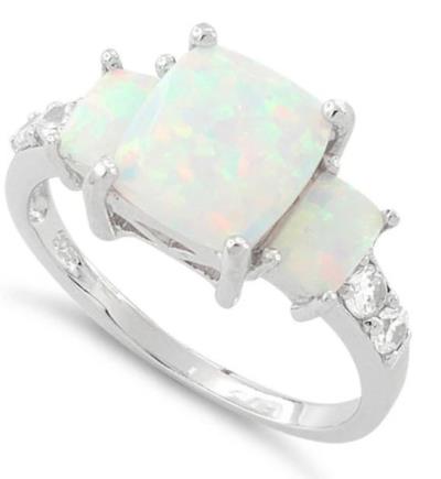 Square White Opal Ring
