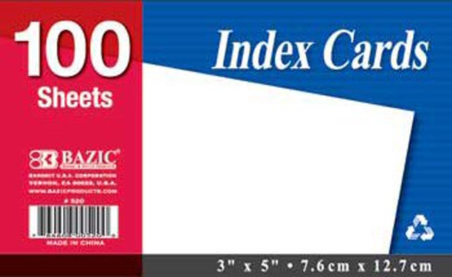 Index Cards 3 x 5 - White NON-Ruled (100 Count)