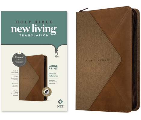 NLT Large Print Thinline Reference Zipper Bible, Filament-Enabled Edition (Leatherlike, Messenger Stone & Camel, Indexed, Red Letter)