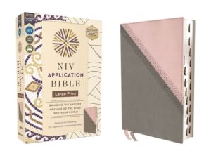 NIV Application Bible, Large Print, Leathersoft, Pink/Gray, Red Letter, Thumb Indexed, Comfort Print: Bringing the Ancient Message of the Bible Into Y