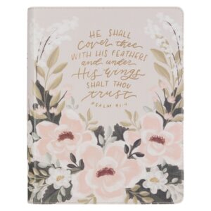 KJV Bible Note-Taking Faux Leather Under His Wings, Cream Floral Printed Ps. 91:4