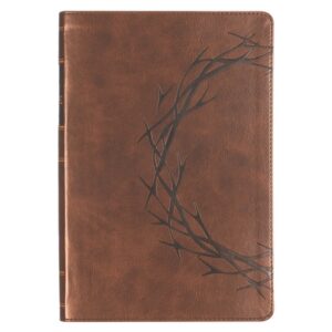 KJV Bible Giant Print Full Size Faux Leather Crown of Thorns/Amazing Grace, Brown